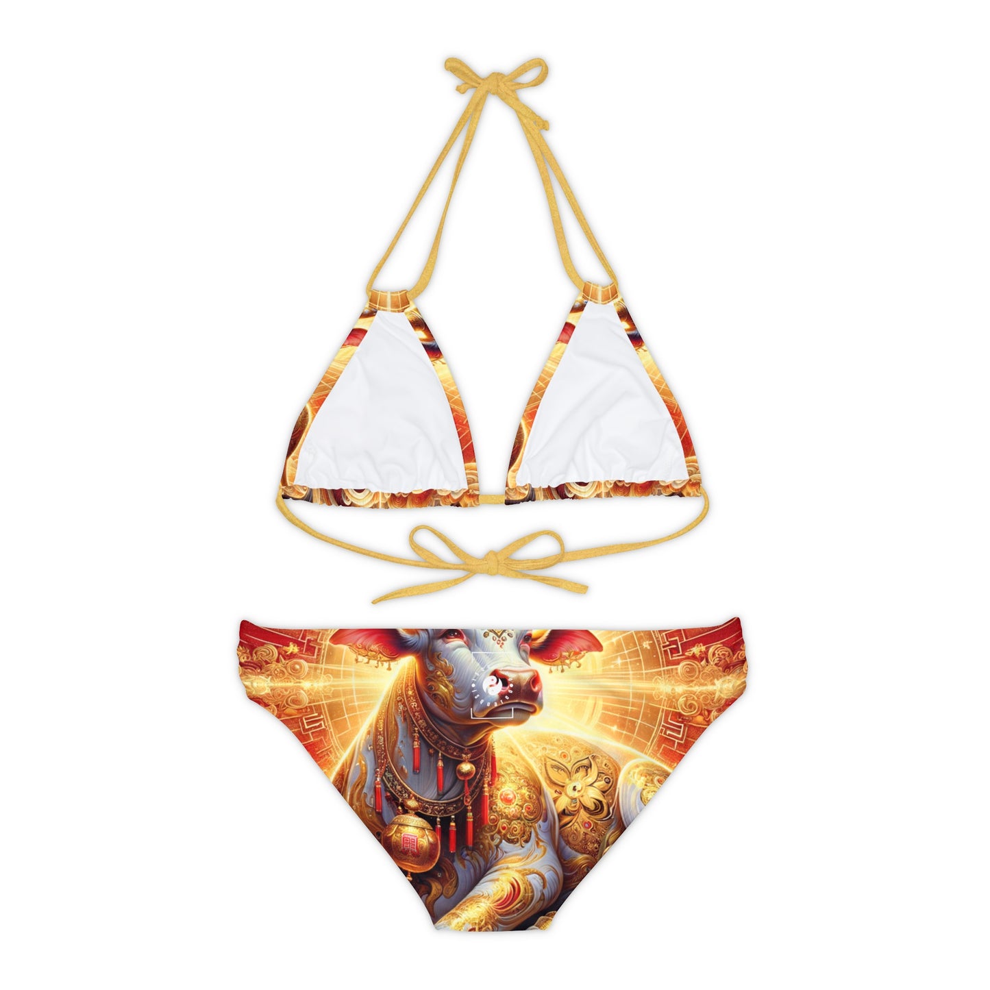 "Golden Euphoria: A Dance of the Divine Bovine" - Lace-up Bikini Set