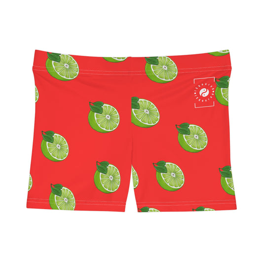 #FF3131 Orange vif + citron vert - Mini short de yoga chaud