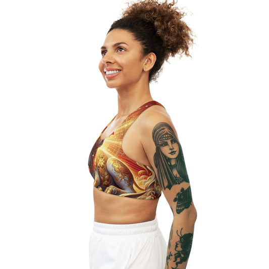 "Golden Euphoria: A Dance of the Divine Bovine" - Seamless Sports Bra