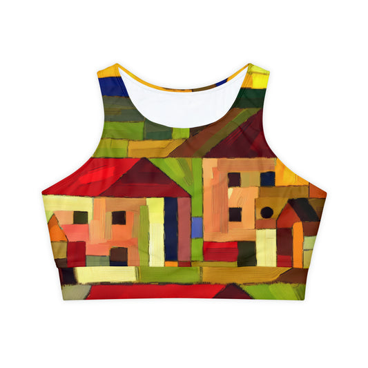 "Earthen Adobes in Hues of Hundertwasser" - Lined & Padded Sports Bra