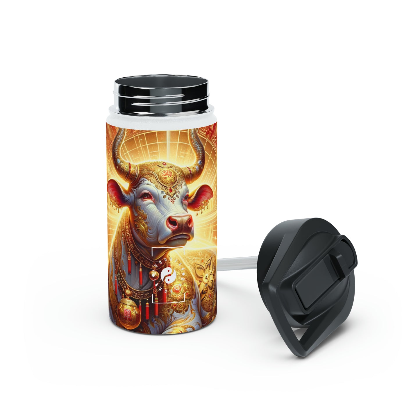 "Golden Euphoria: A Dance of the Divine Bovine" - Water Bottle