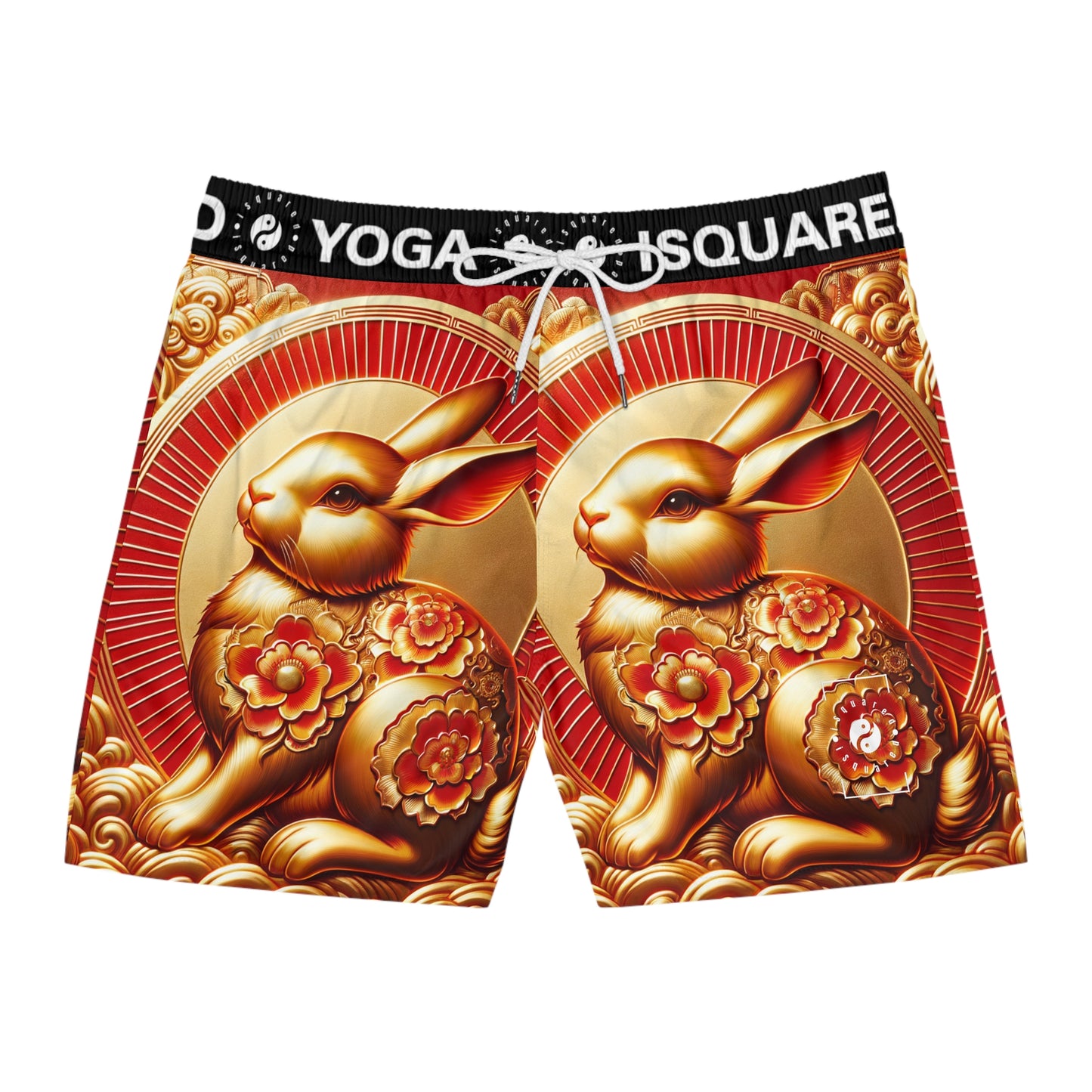 "Golden Blessings: Lunar Rabbit's Resplendence" - Swim Shorts (Mid-Length) for Men