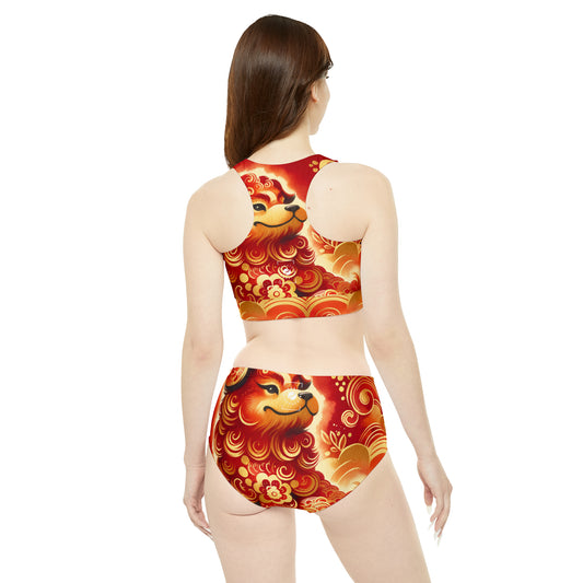 "Golden Canine Emissary on Crimson Tide: A Chinese New Year Odyssey" - Hot Yoga Bikini Set