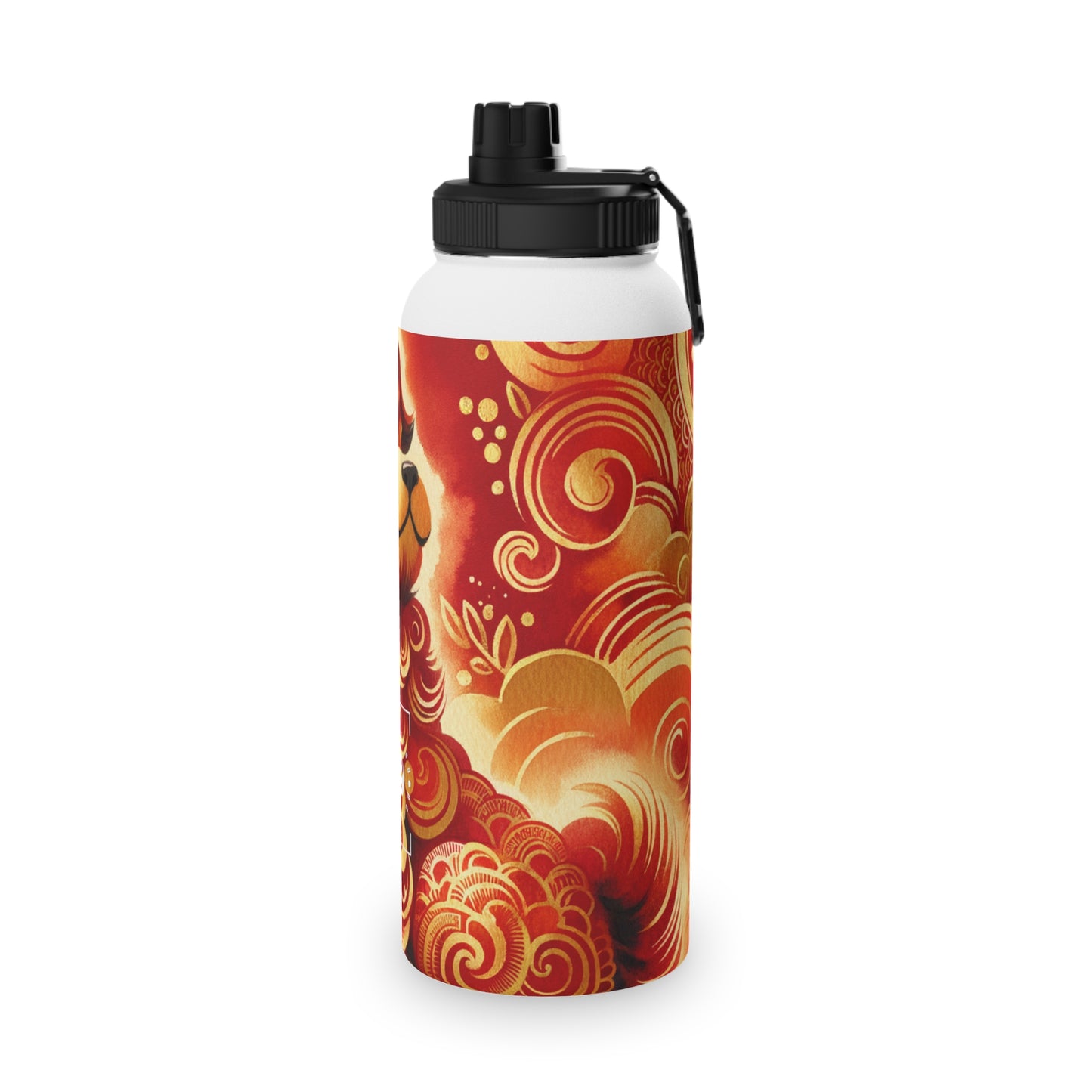 "Golden Canine Emissary on Crimson Tide: A Chinese New Year Odyssey" - Sports Water Bottle