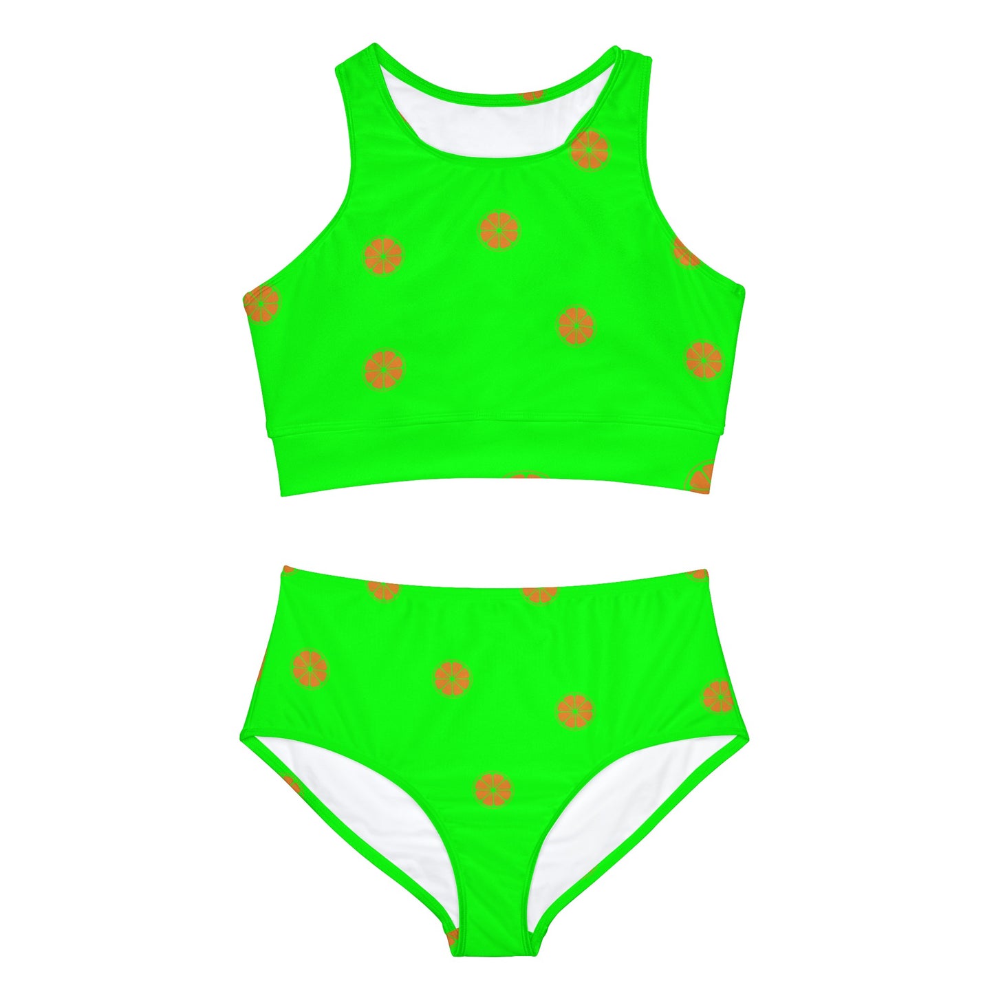 #05FD00 Vert Citron + Mandarine - Ensemble Bikini Hot Yoga