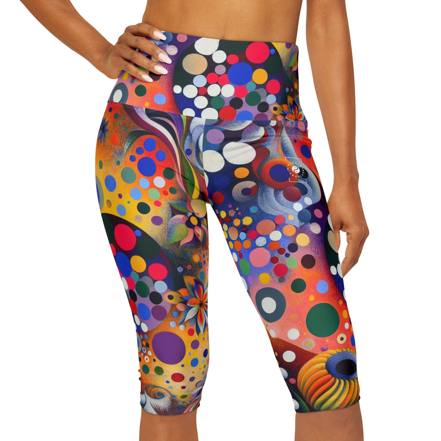 "Polka Petals in Yogic Surrealism: An Artistic Salute to Kusama and Kahlo" - High Waisted Capri Leggings