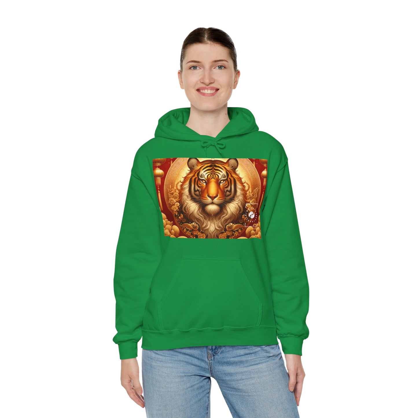 "Majesté dorée : Ascension du Tigre Lunaire" - Sweat à capuche 