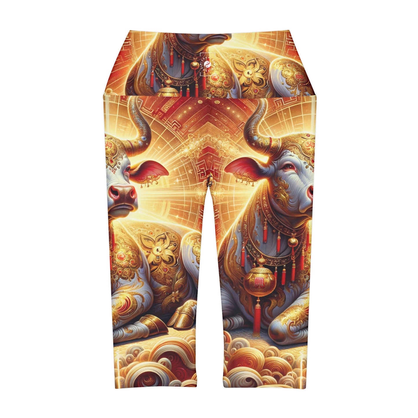 "Golden Euphoria: Une danse du divin bovin" - Leggings Capri taille haute