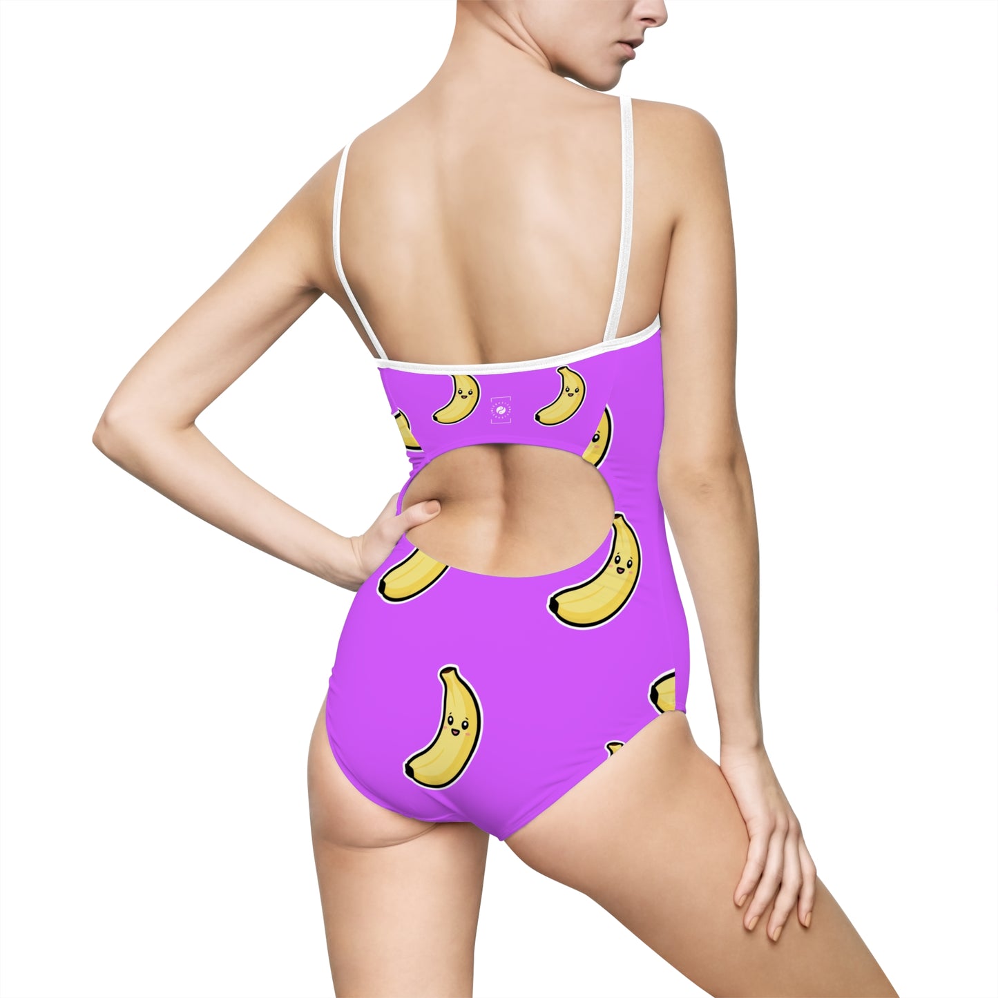 #D65BFF Purple + Banana - Openback Swimsuit