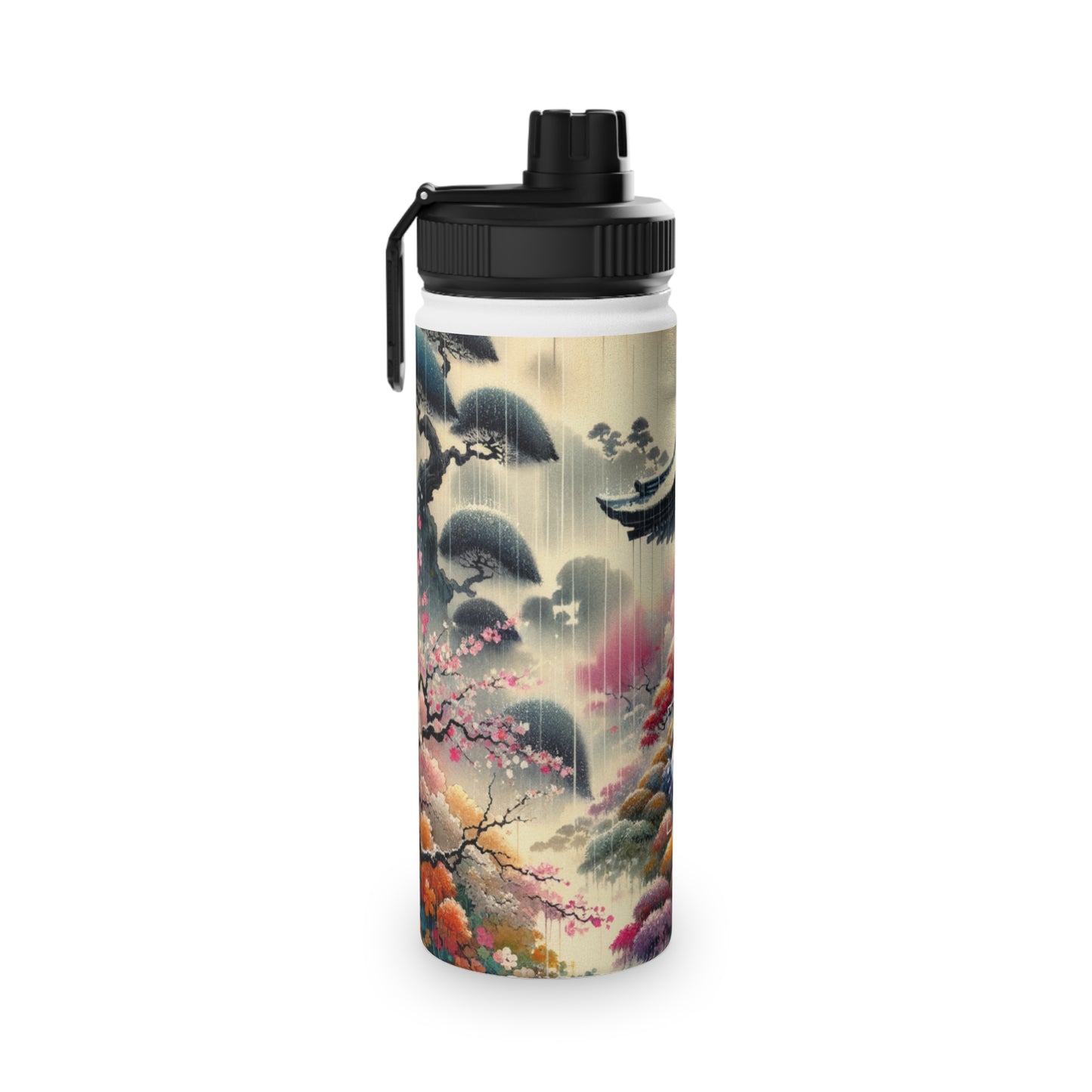 "Rain-drenched Sakura Spectrum" - Sports Water Bottle