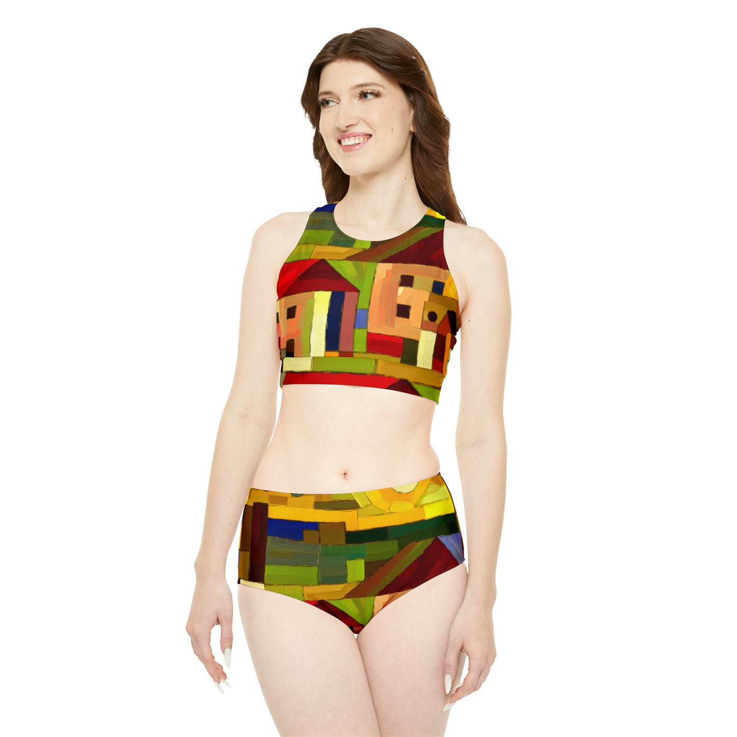 "Earthen Adobes in Hues of Hundertwasser" - Hot Yoga Bikini Set