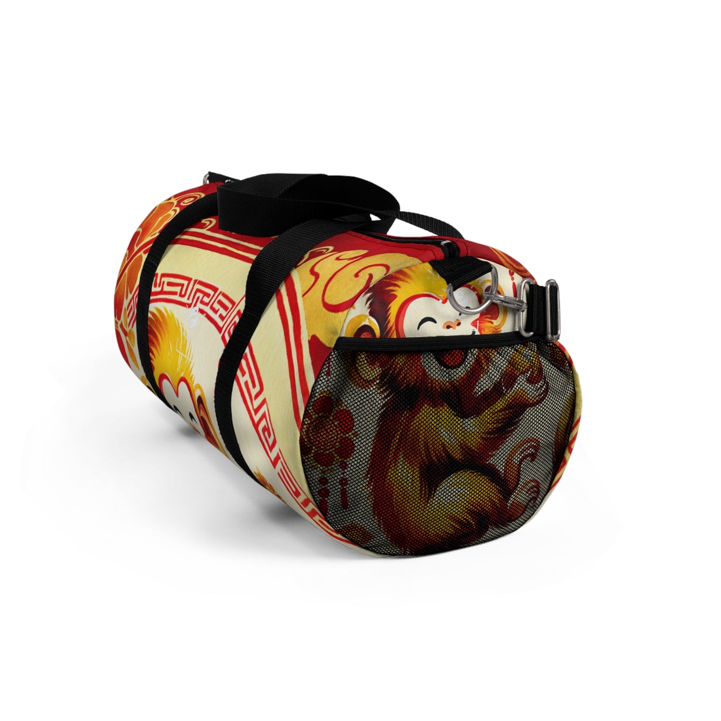 "Golden Simian Serenity in Scarlet Radiance" - Duffle Bag