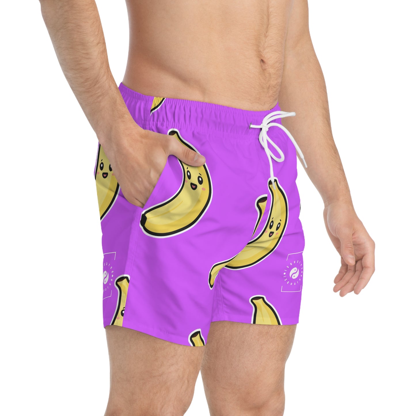 #D65BFF Purple + Banana - Swim Trunks for Men