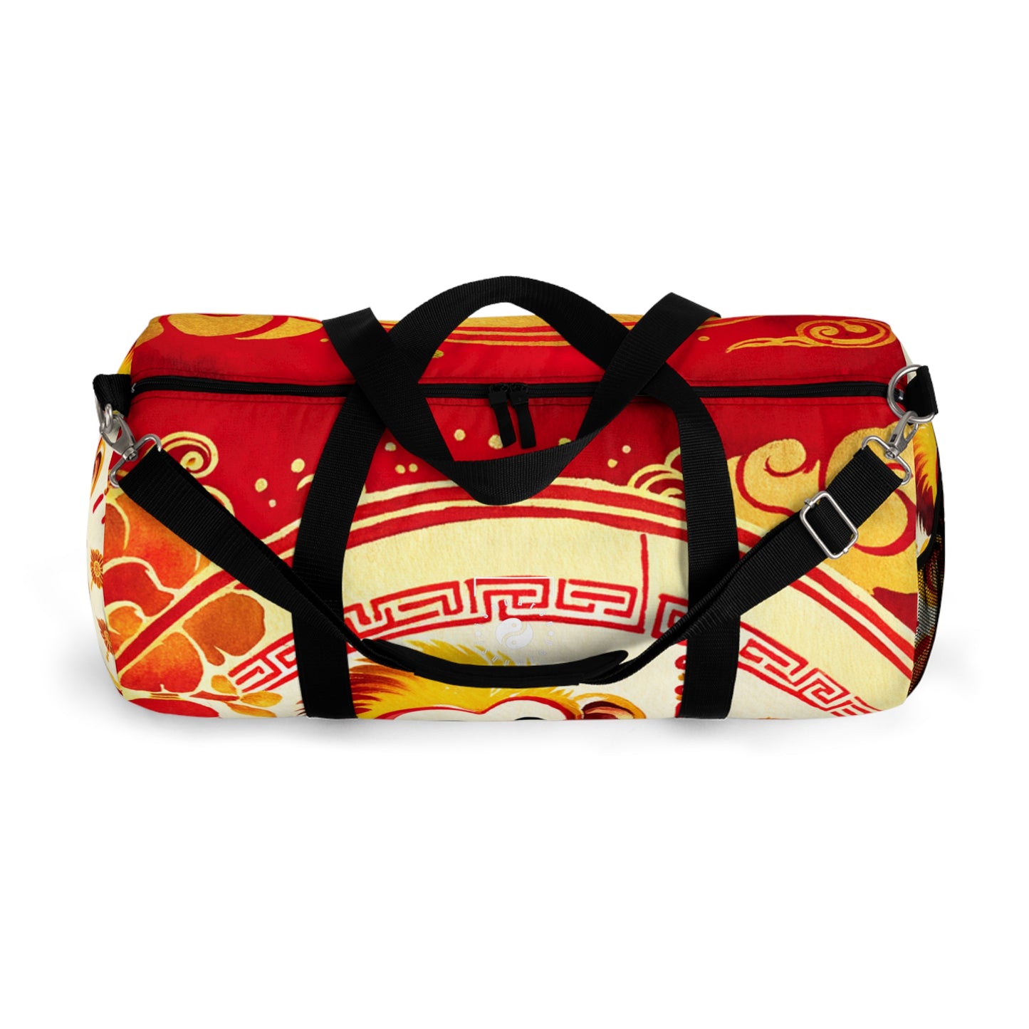 "Golden Simian Serenity in Scarlet Radiance" - Duffle Bag