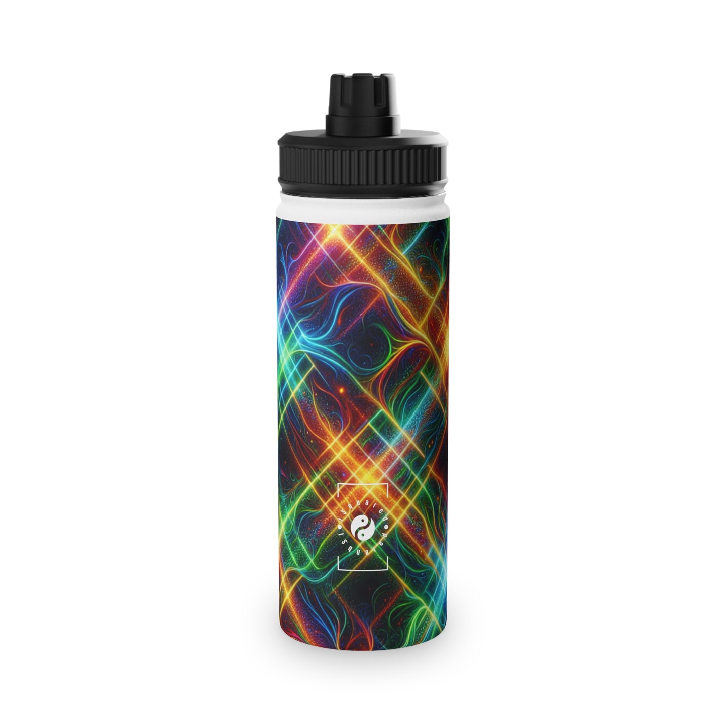 "Neon Plaid Luminosity Matrix" - Sports Water Bottle