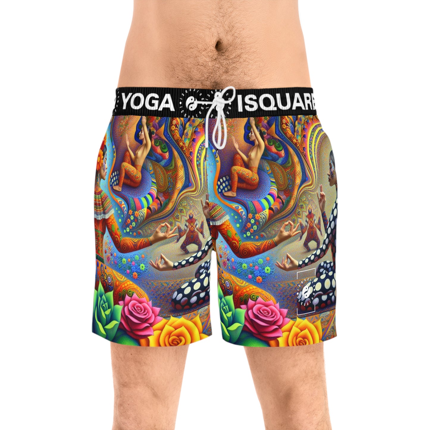 "Kahlo-Kusama Blossom Asanas: A Surreal Yoga Symphony" - Swim Shorts (Mid-Length) for Men