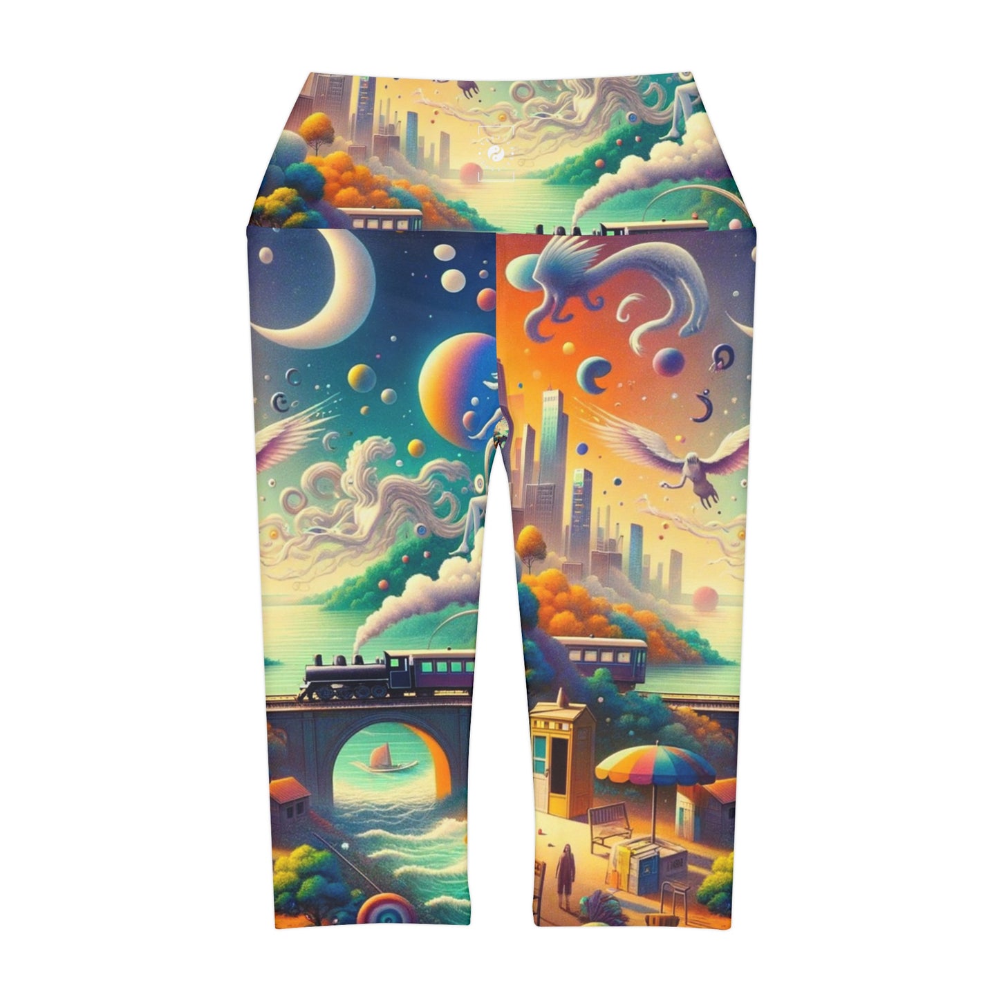 "Mirrors of Metaphor: A Murakami Odyssey" - High Waisted Capri Leggings