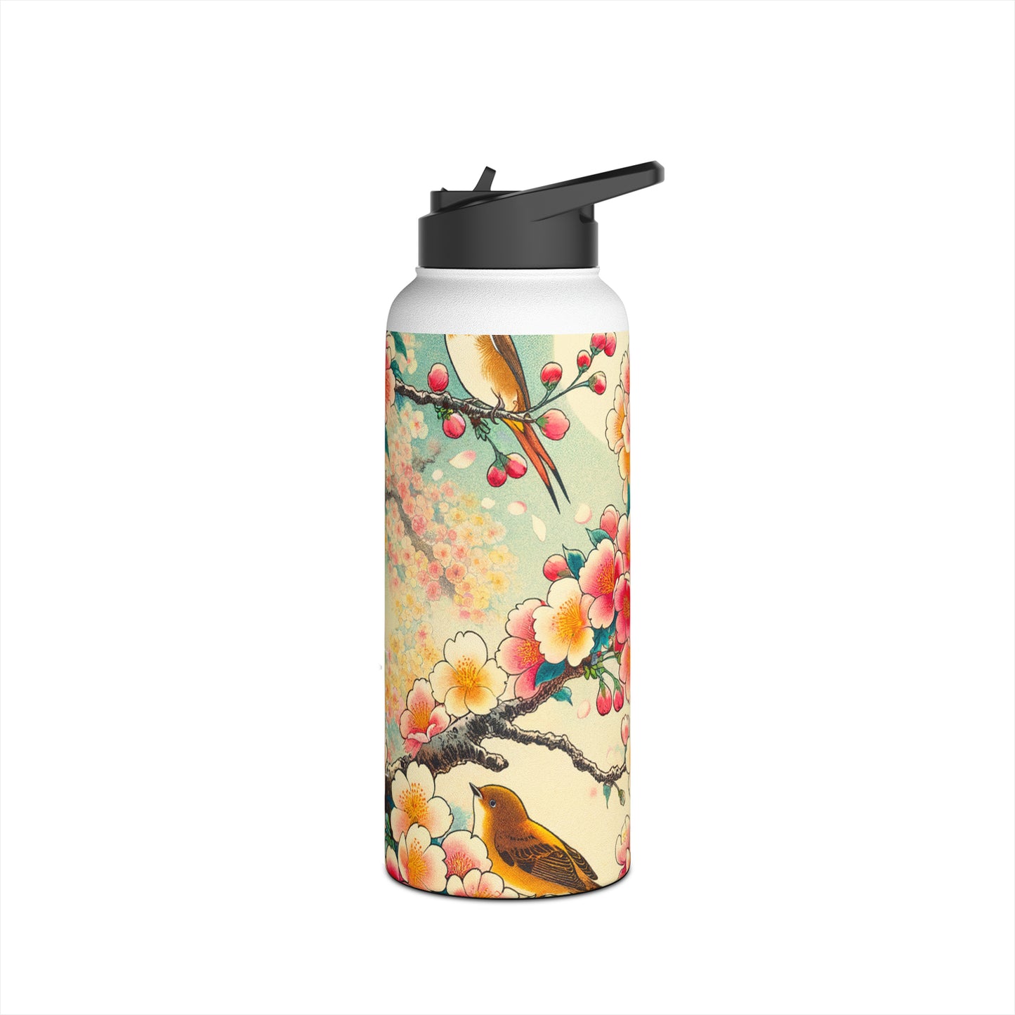 "Verdant Whispers: Sakura Chirping" - Water Bottle