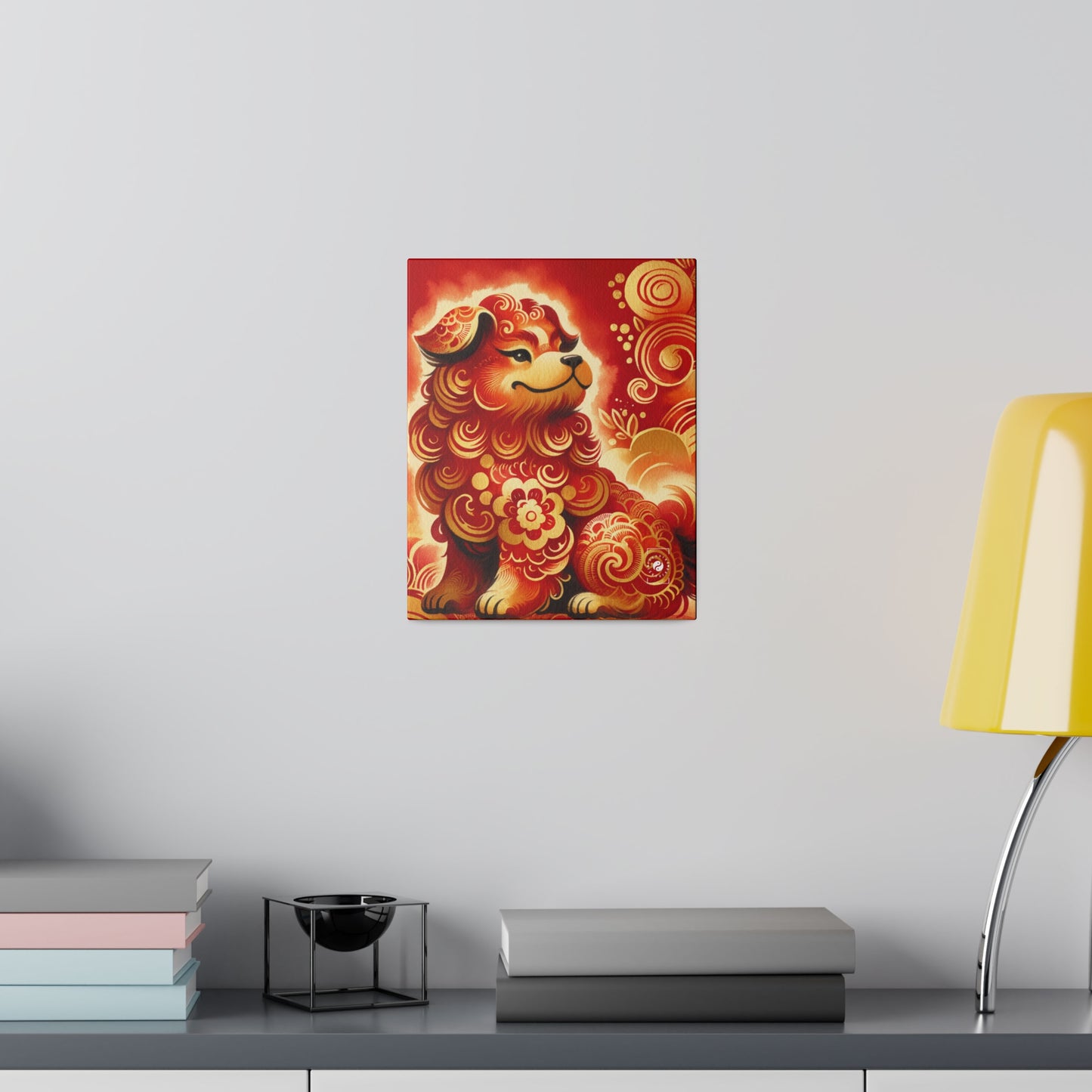 "Golden Canine Emissary on Crimson Tide: A Chinese New Year Odyssey" - Art Print Canvas