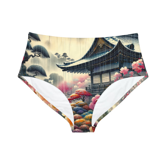 "Sakura Spectrum Rain-drenched" - Bas de bikini taille haute