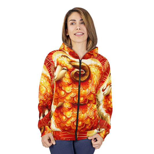 "Auspicious Gold of Divine Ewe: A Lunar New Year Revelry" - Zip Hoodie