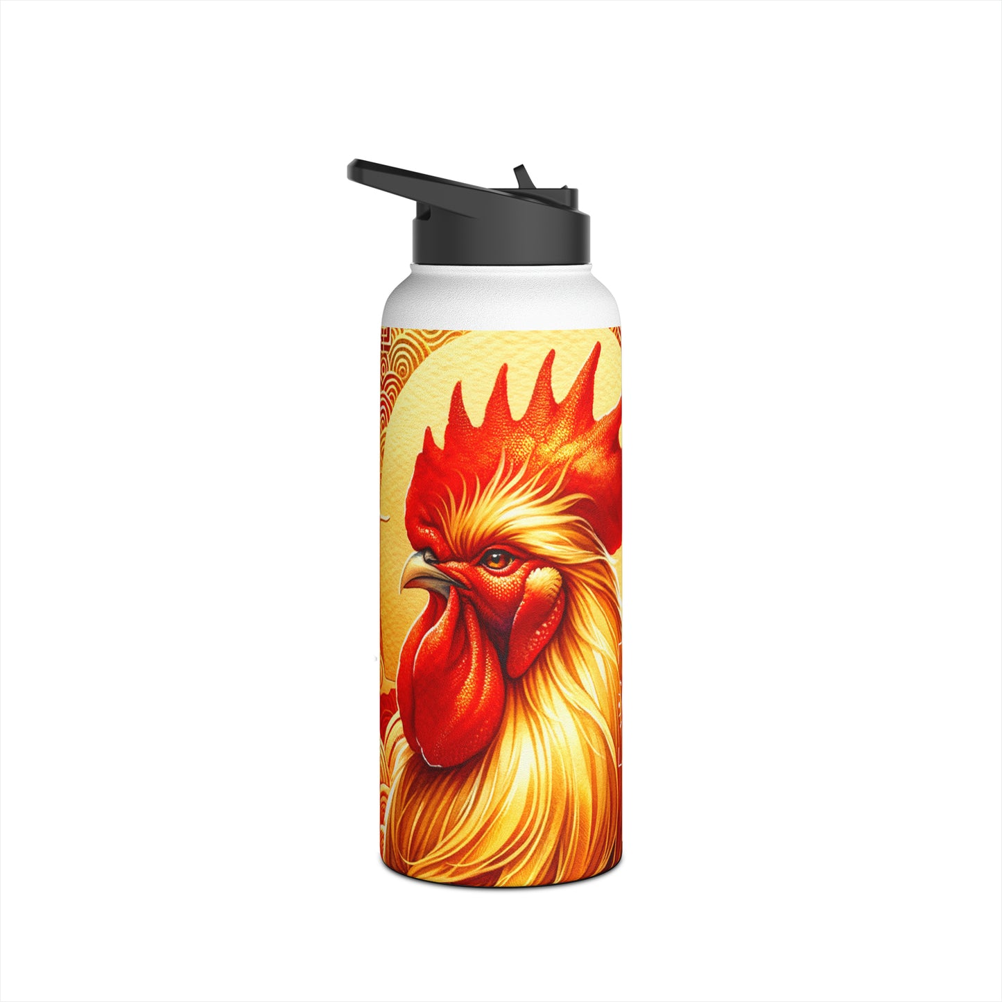 "Crimson Dawn: The Golden Rooster's Rebirth" - Water Bottle