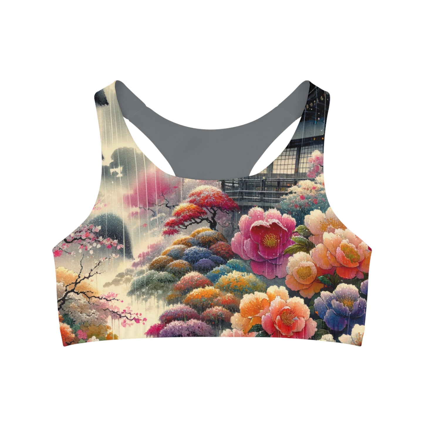 "Rain-drenched Sakura Spectrum" - Seamless Sports Bra