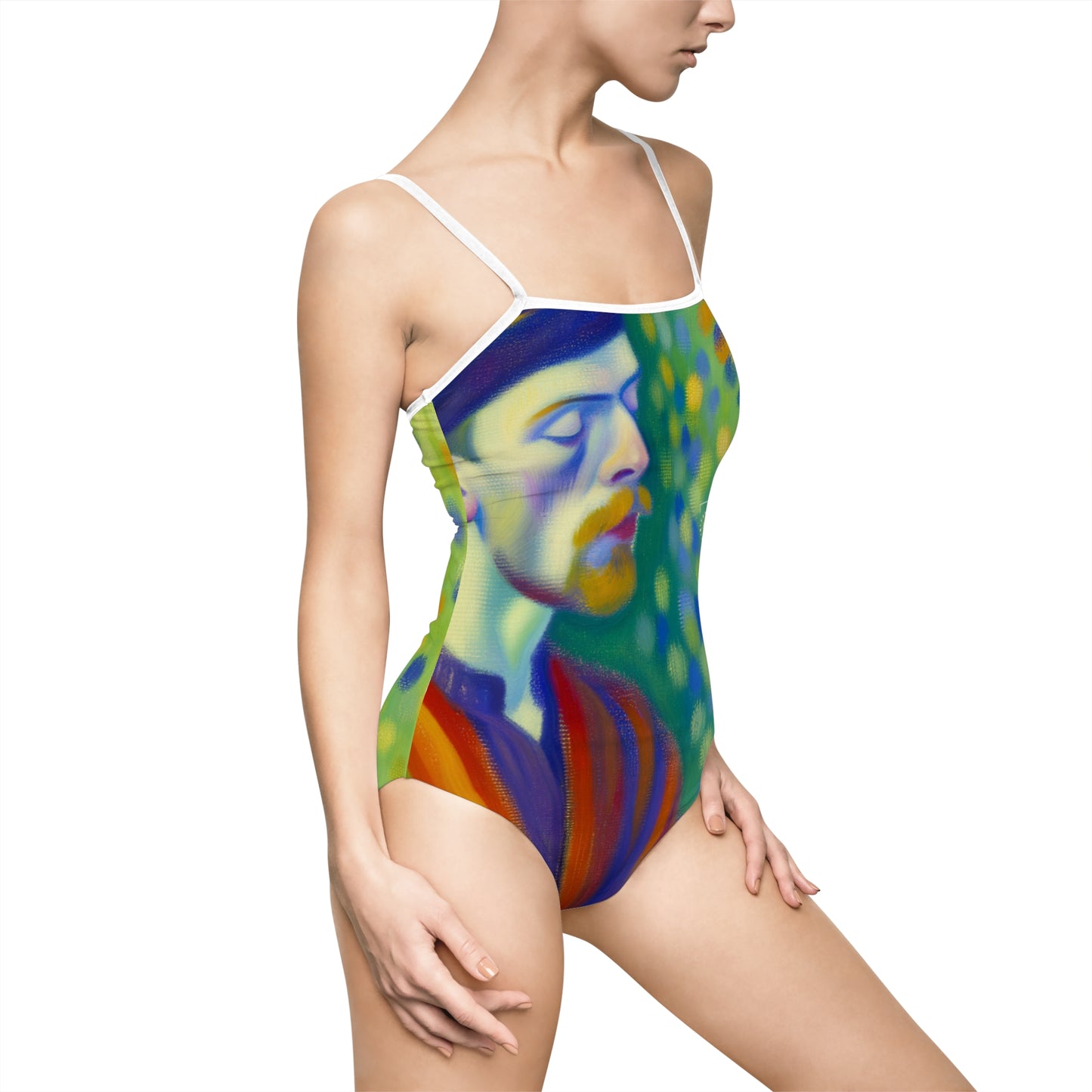 "Serene Resilience: A Frida's Solitude in hues" - Openback Swimsuit