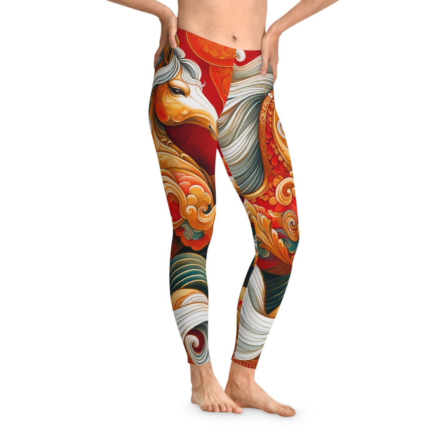 "Gold Gallop on Vermilion Vista: A Lunar New Year’s Ode" - Unisex Tights