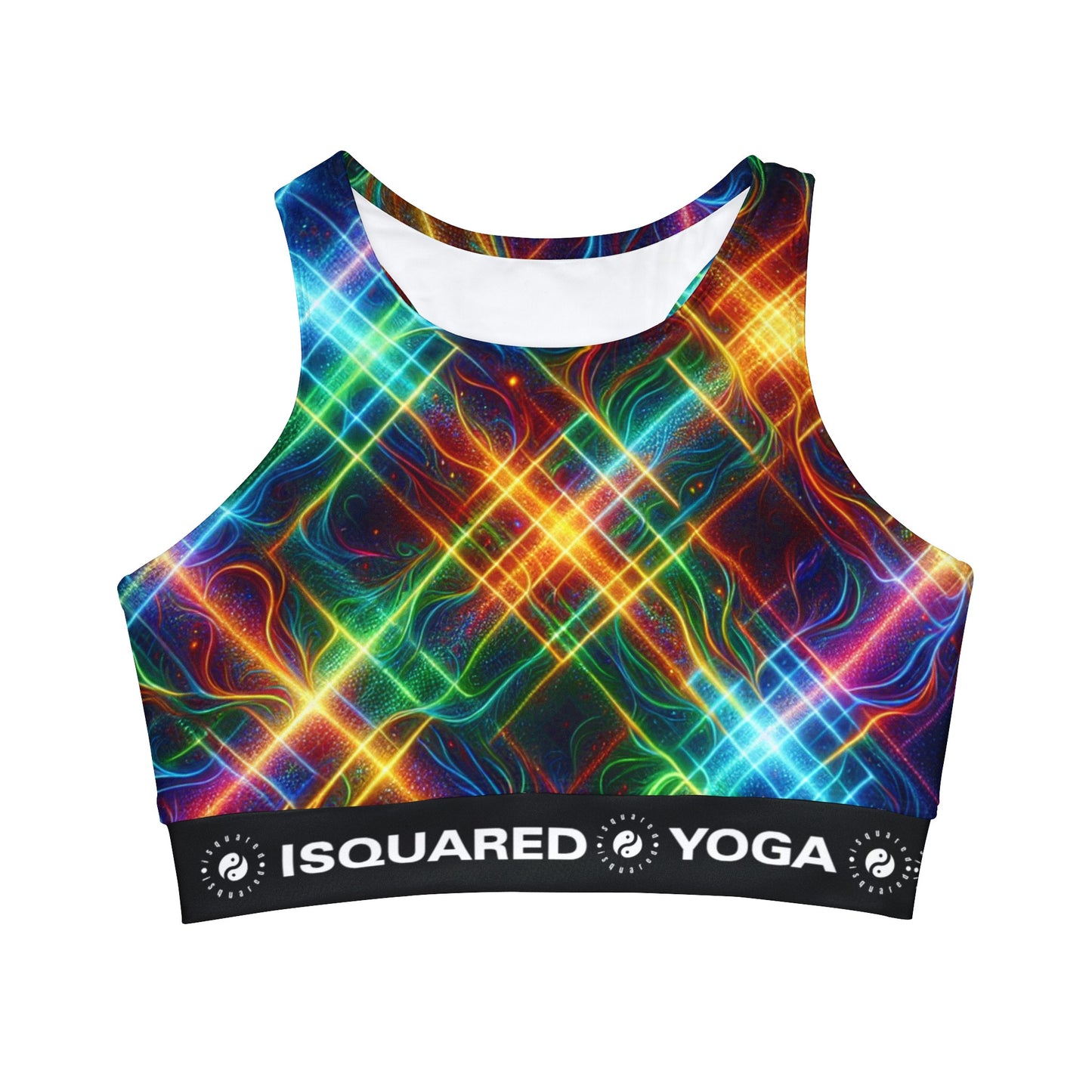 "Neon Plaid Luminosity Matrix" - High Neck Crop Top