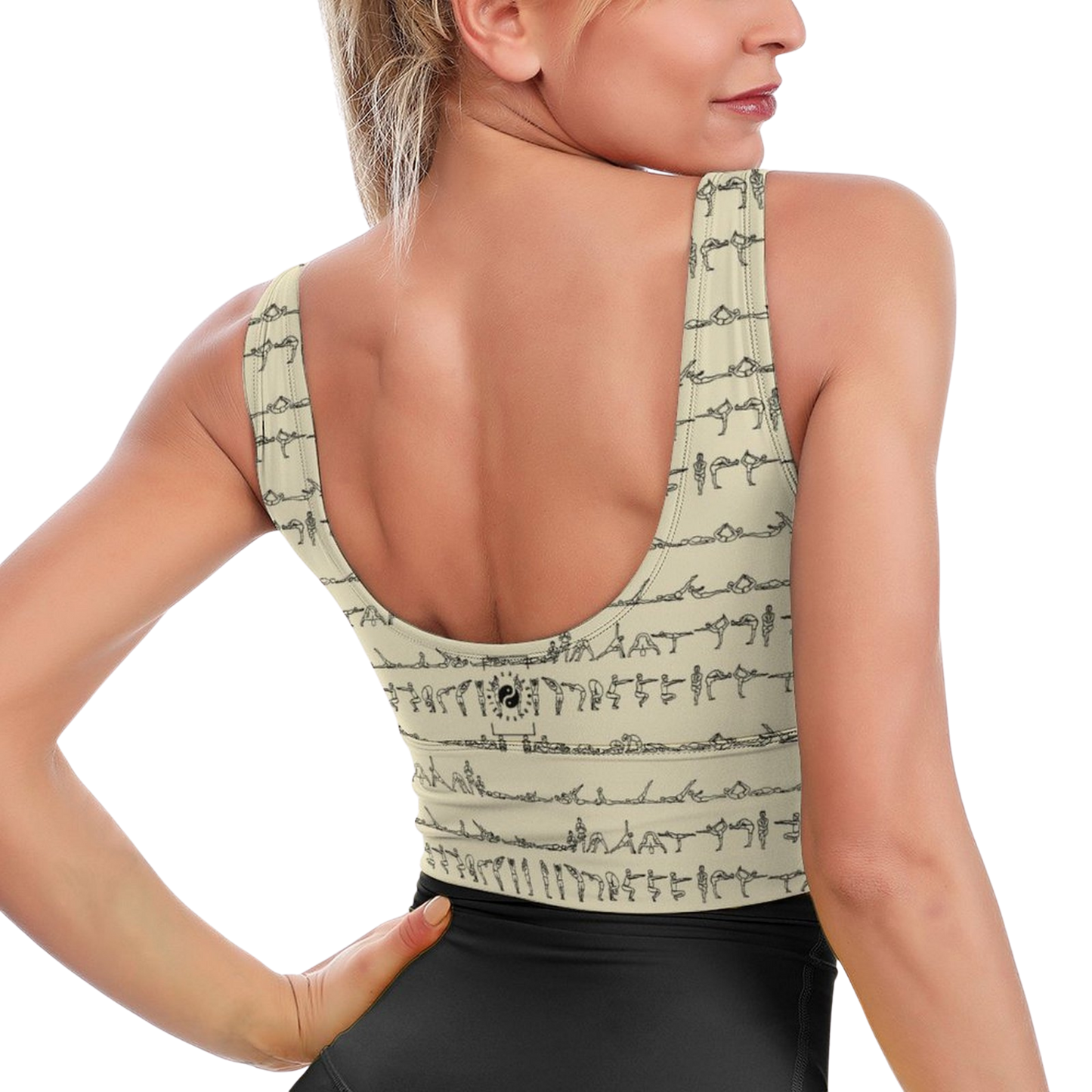 Bikram Pastel iSquared Crop Top with U-back, removable pads, cropped fit, and pastel all-over print