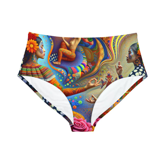 "Kahlo-Kusama Blossom Asanas: A Surreal Yoga Symphony" - High Waisted Bikini Bottom