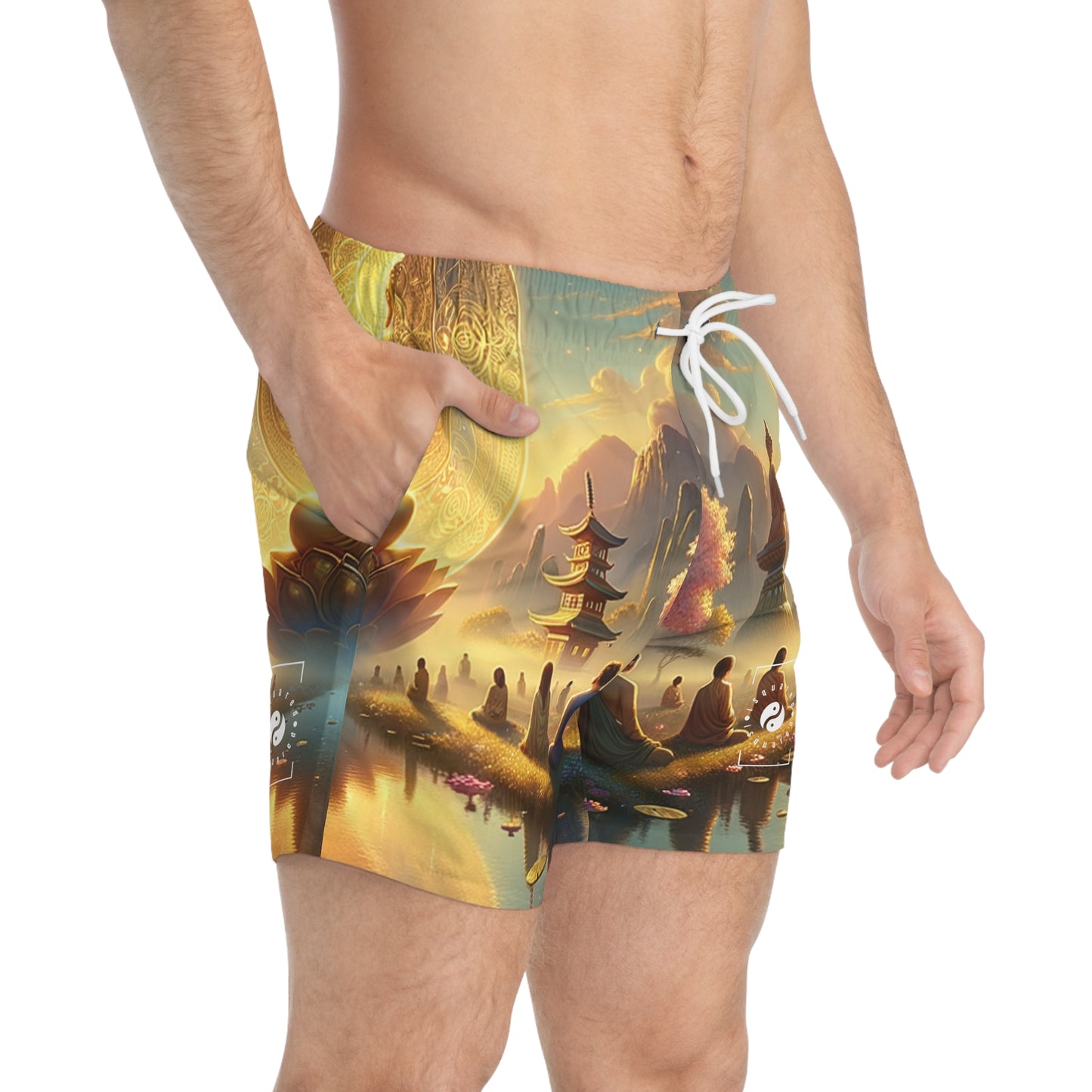 "Serenity in Transience: Illuminations of the Heart Sutra" - Swim Trunks for Men