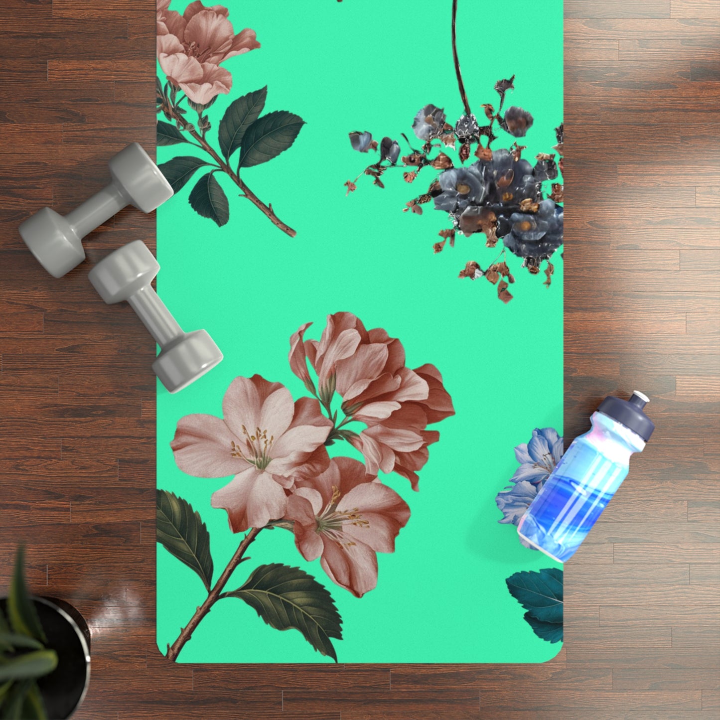 Botanicals on Turquoise - Yoga Mat