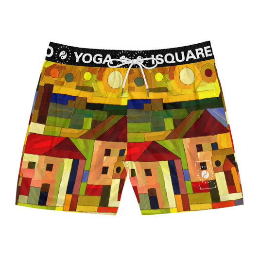 "Earthen Adobes in Hues of Hundertwasser" - Swim Shorts (Mid-Length) for Men