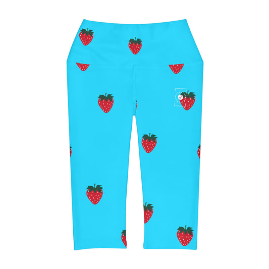 #22DEFF Light Blue + Strawberry - High Waisted Capri Leggings