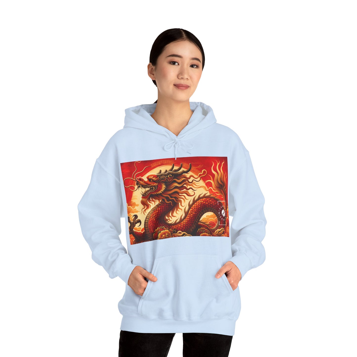 "Golden Dragon Dance in the Crimson Twilight" - Hoodie