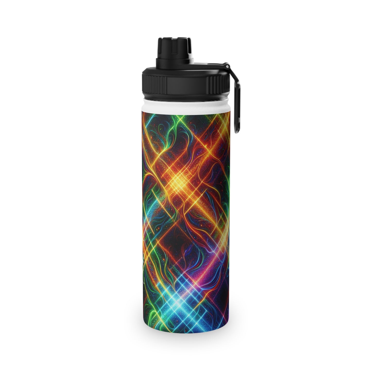 "Neon Plaid Luminosity Matrix" - Sports Water Bottle