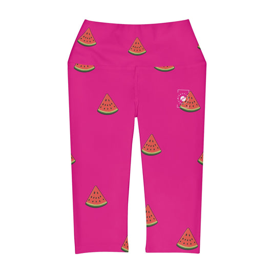 #DF0086 Pink + Watermelon - High Waisted Capri Leggings