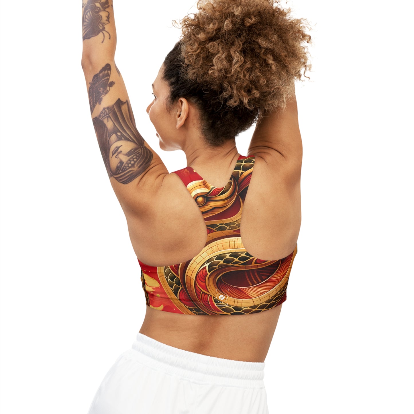 "Crimson Serenity: The Golden Snake" - Seamless Sports Bra