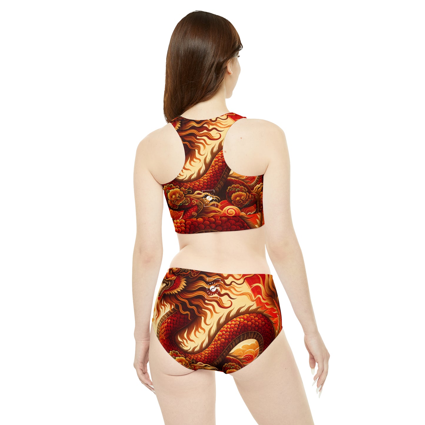 "Golden Dragon Dance in the Crimson Twilight" - Hot Yoga Bikini Set