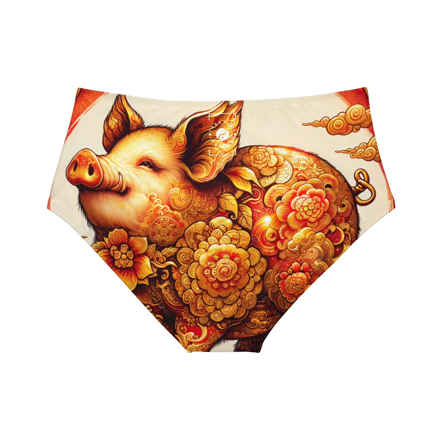 "Golden Prosperity: The Divine Boar Celebration" - Bas de bikini taille haute