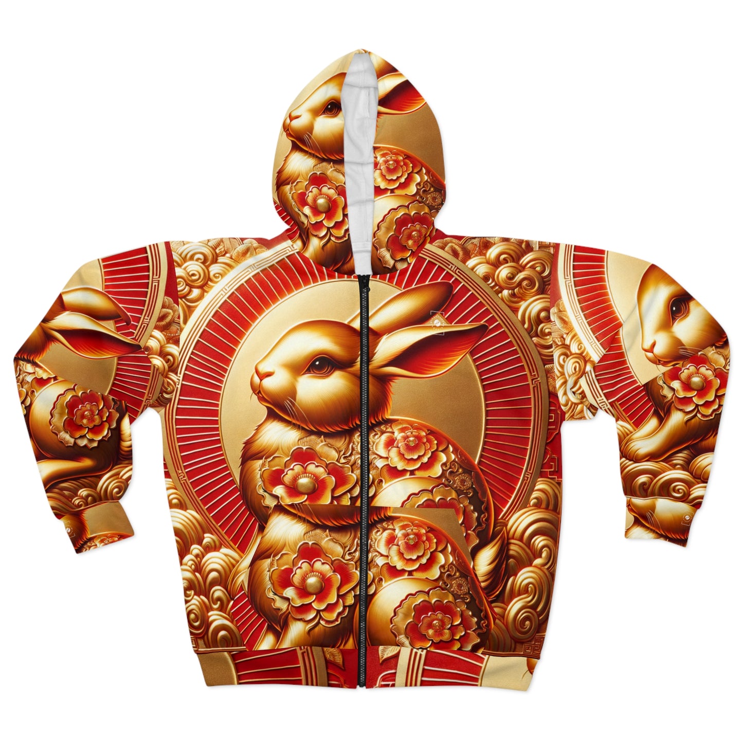 "Golden Blessings: Lunar Rabbit's Resplendence" - Zip Hoodie