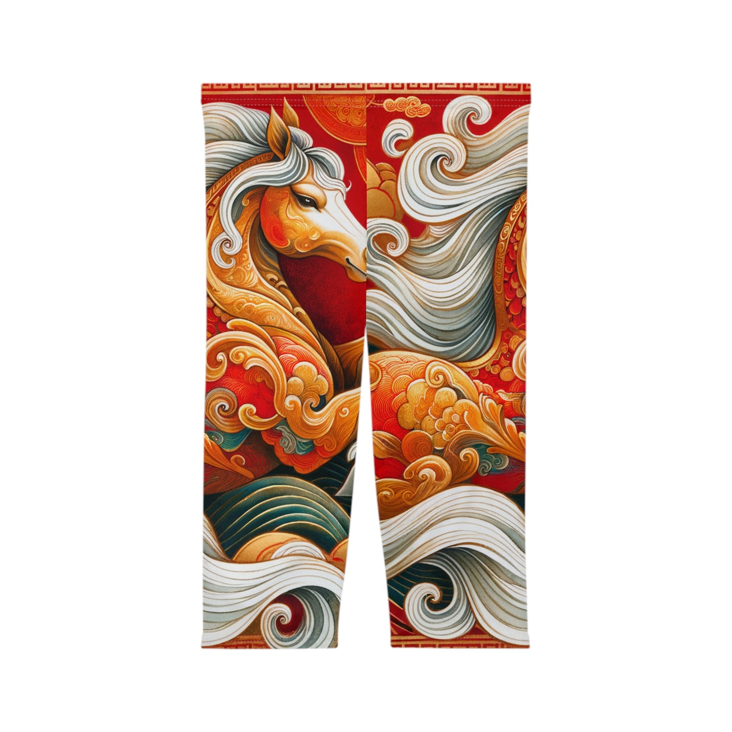 "Gold Gallop on Vermilion Vista: A Lunar New Year’s Ode" - Capri Shorts