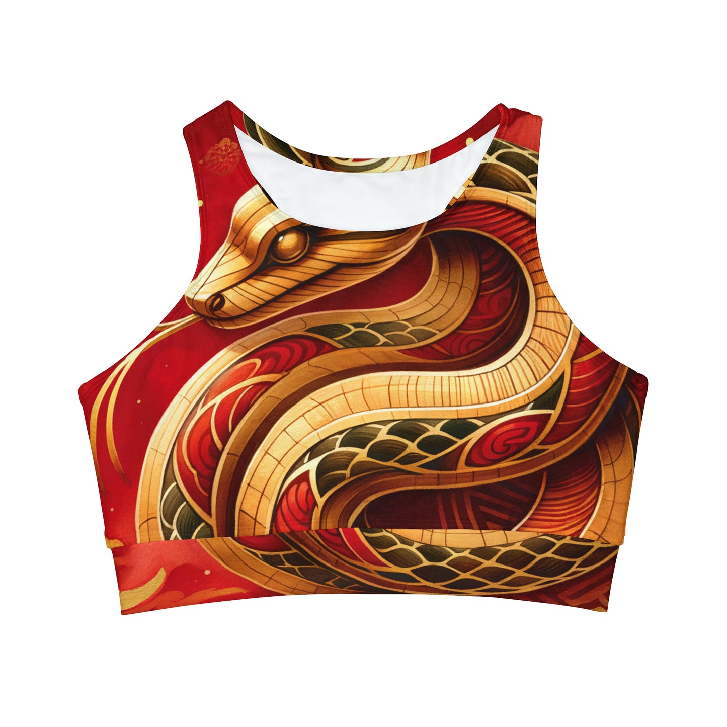 "Crimson Serenity: The Golden Snake" - High Neck Crop Top