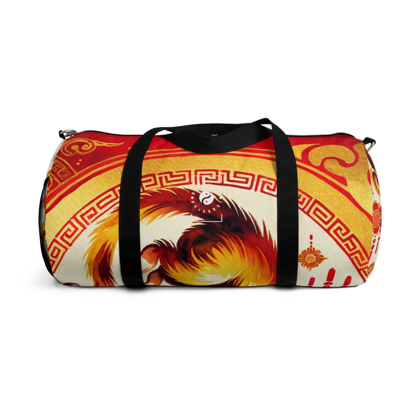 "Golden Simian Serenity in Scarlet Radiance" - Duffle Bag