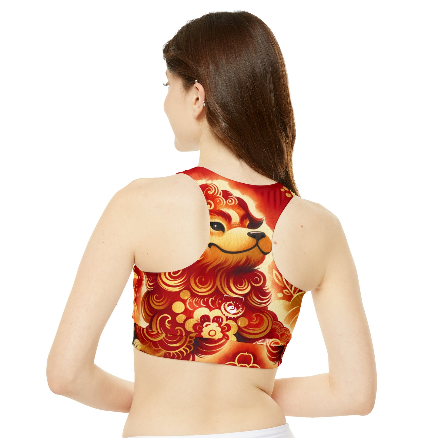 "Golden Canine Emissary on Crimson Tide: A Chinese New Year Odyssey" - High Neck Crop Top