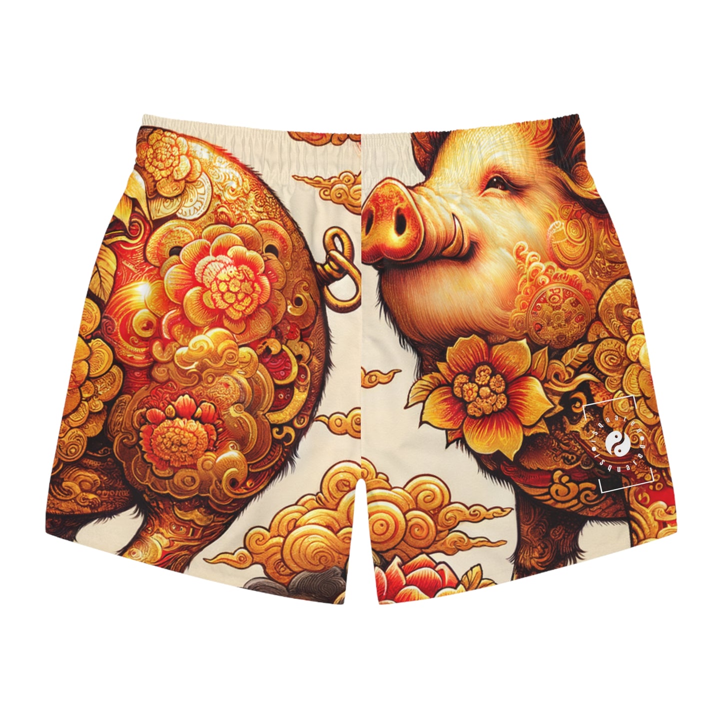 "Golden Prosperity: The Divine Swine Celebration" - Swim Trunks for Men