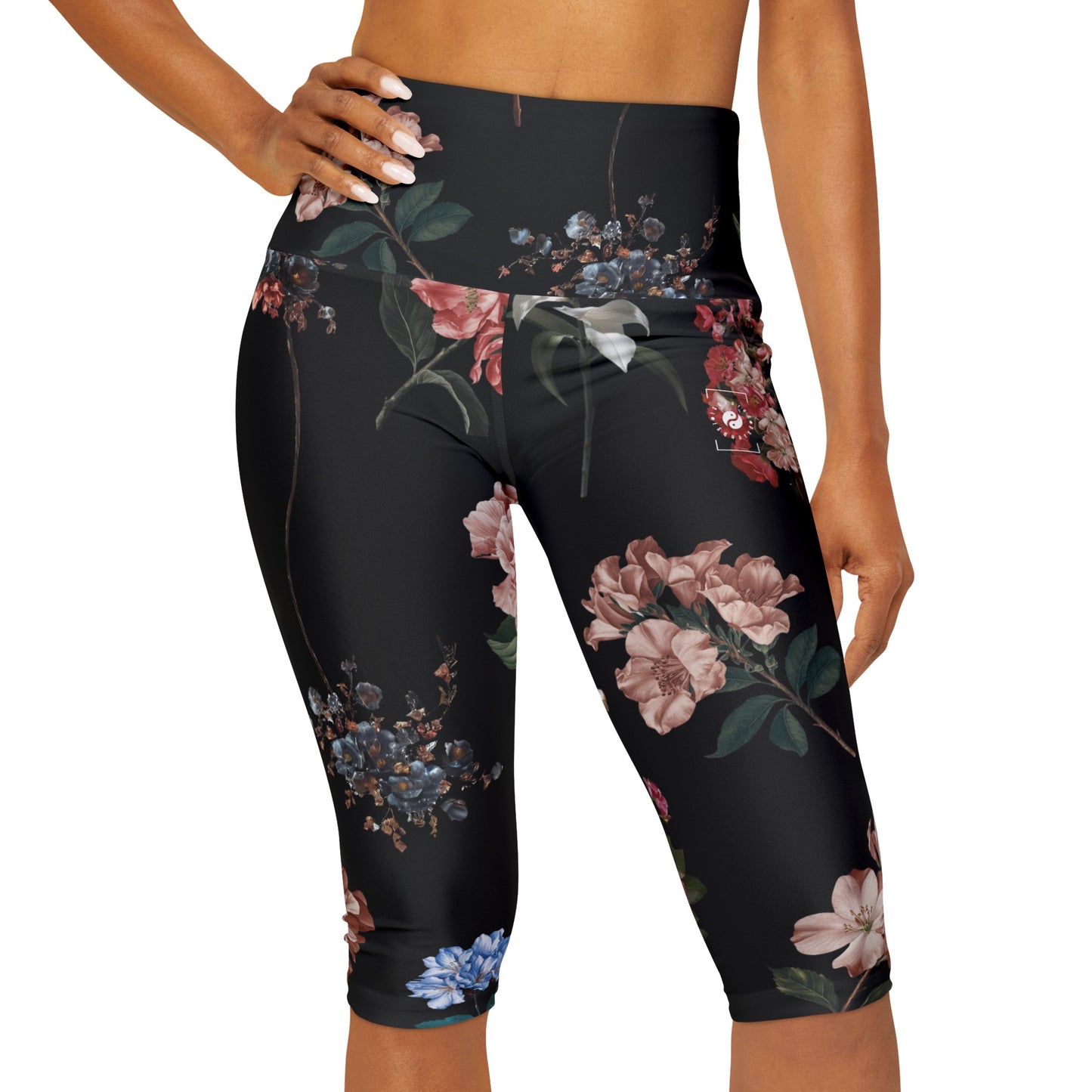 Botaniques sur noir - Leggings Capri taille haute