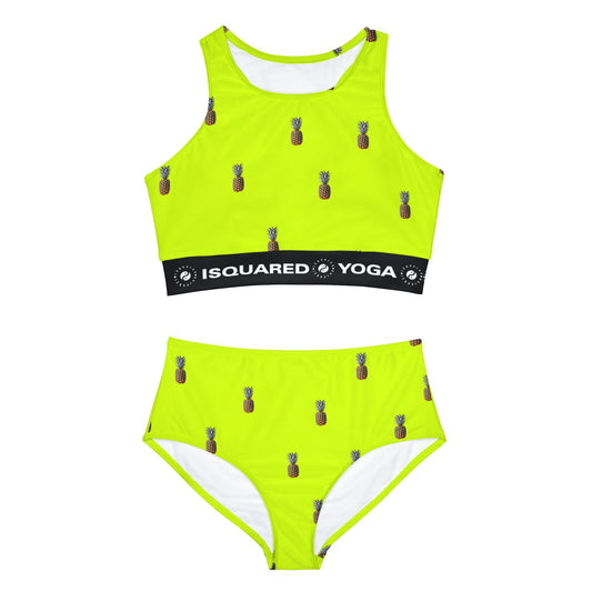 #D7FF11 Jaune vif + Ananas - Ensemble bikini yoga chaud